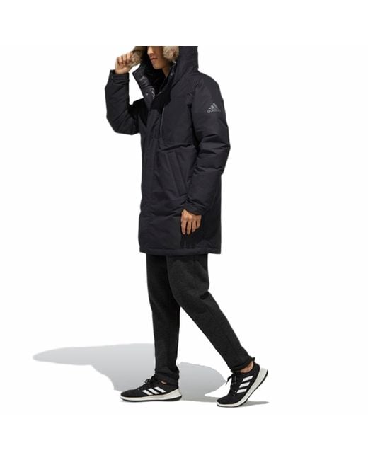 Adidas Blue Utility Down Pk Outdoor Mid-Length Hooded Down Jacket for men