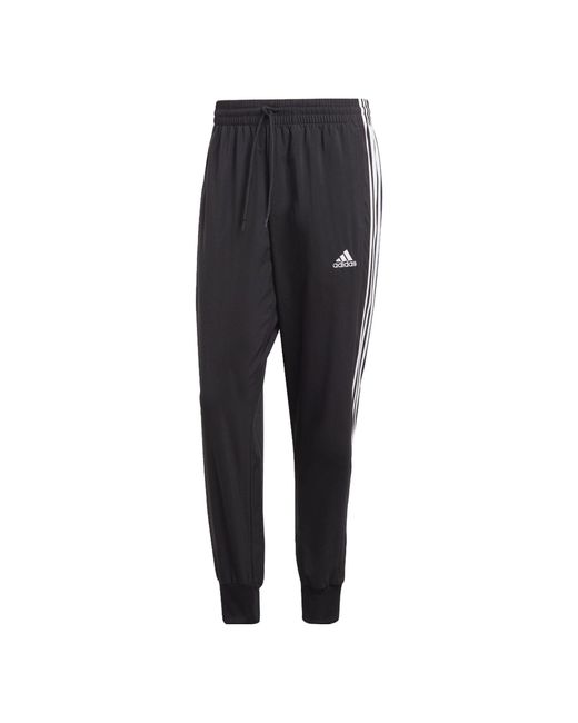 Adidas Black Aeroready Essentials Tapered Cuff Woven 3-Stripes Pants for men