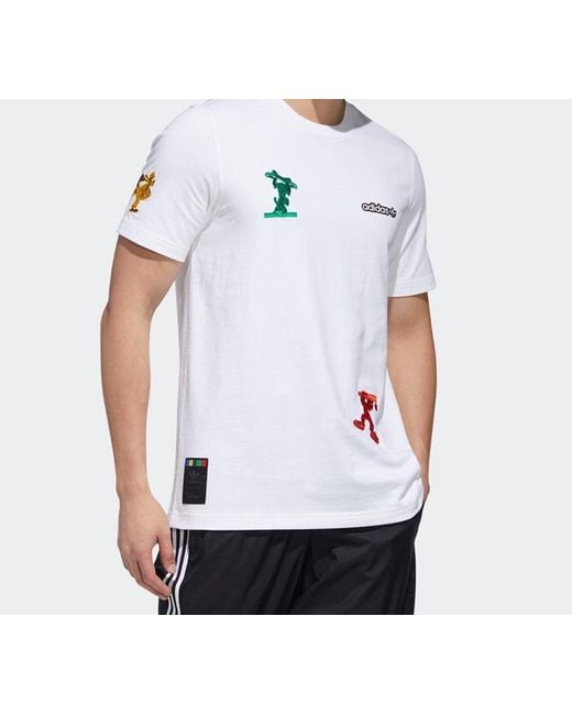 Adidas White X Disney Goofy T2 Crossover Sports Pattern Short Sleeve for men