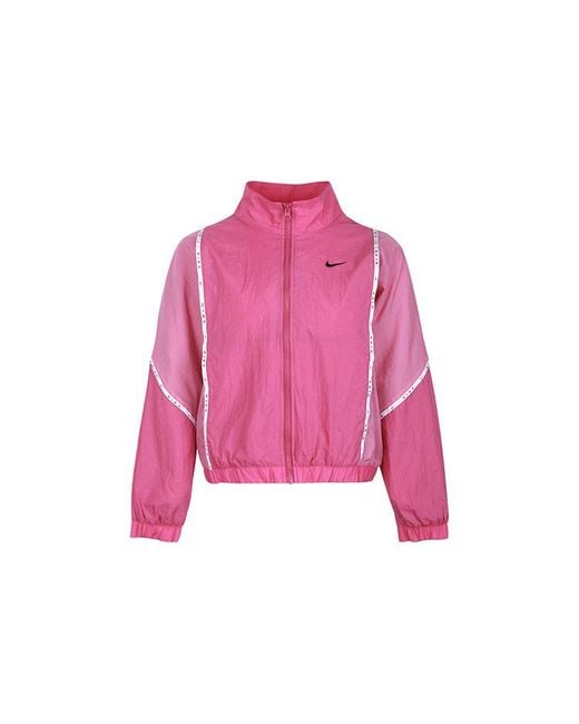 Nike Pink (Wmns) Sportswear Zipper Splicing Contrasting Colors Woven Jacket