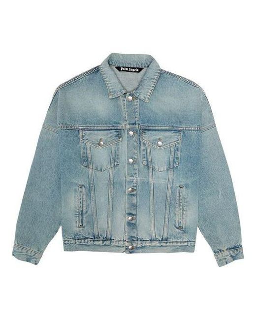 Palm Angels Blue Logo Over Button-Up Denim Jacket 'Light' for men