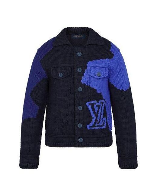Louis Vuitton Blue Lv Fleece Inlaid Button Jacket Black for men
