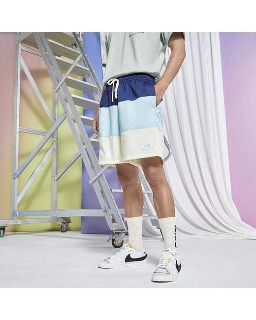 Nike Blue Contrasting Colors Stripe Small Label Woven Sports Shorts for men