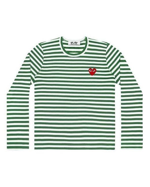COMME DES GARÇONS PLAY Cdg Play Kawakubo Rei Love Round Neck Long Sleeves Green White Stripe for men