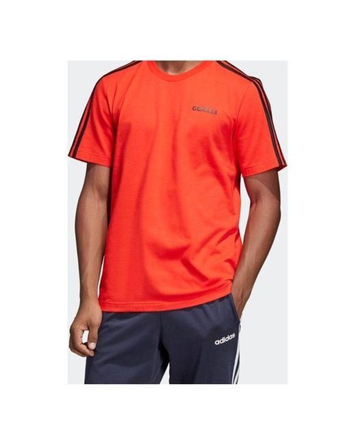 Adidas Red E 3S Tee Classic Stripe Training Sports Round Neck Short Sleeve for men