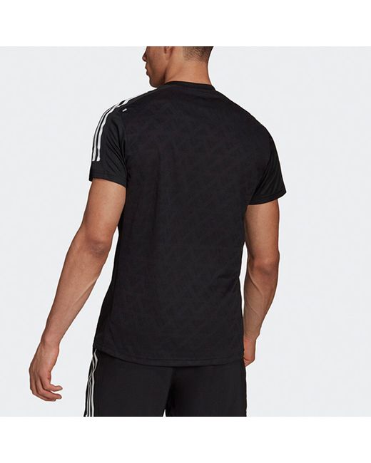 Adidas Black Own The Run Tee Sports Training Stripe Round Neck Short Sleeve for men