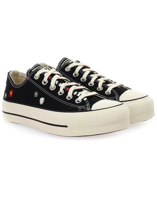 Converse Black (Wmns) Chuck Taylor All Star Lift Low 'Daisy Embroidery