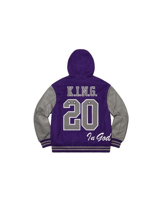 Supreme Purple King Hooded Varsity Jacket for men