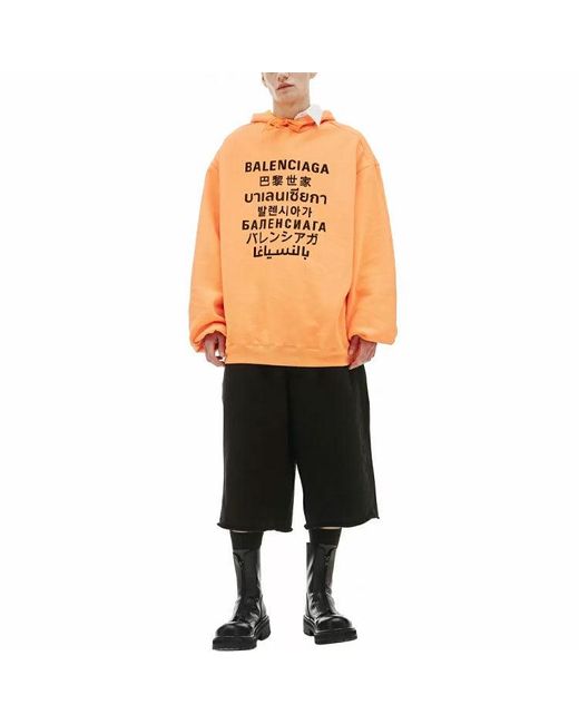 Balenciaga Orange Languages Logo Hoodie for men