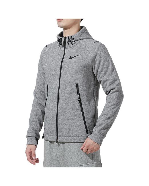 Nike Gray Knit Sports Hooded Logo Jacket for men