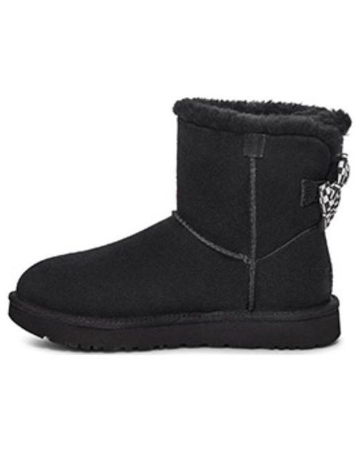 Ugg Black (Wmns) Checkered Bow Short Snow Boots ''