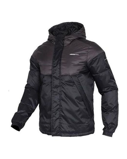 Adidas Blue Neo Solid Color Stay Warm Hooded Sports Down Jacket for men