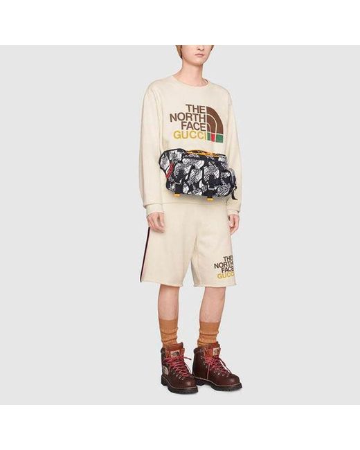 Gucci Natural X The North Face Crossover Webbing Printing Cotton Shorts for men