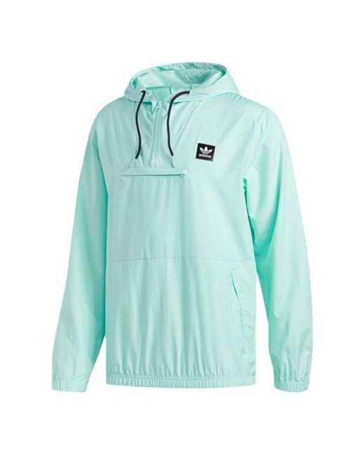 Adidas Blue Originals Casual Sports Half Zipper Hooded Jacket Mint for men