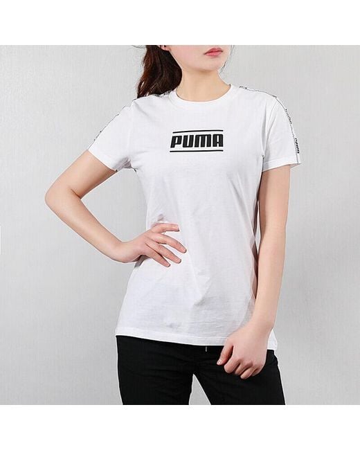 PUMA White (Wmns) Large Logo Casual Short Sleeve