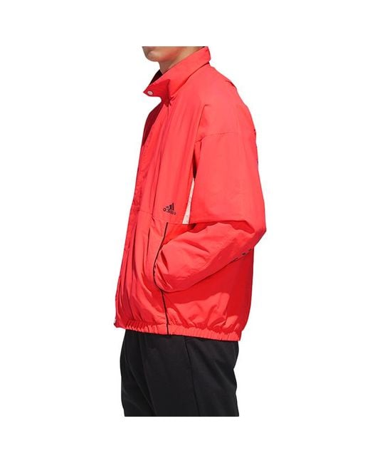 Adidas Red Alphabet Colorblock Stand Collar Jacket for men