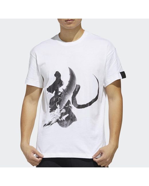 Adidas White Sports Round Neck Short Sleeve 'Wuji Story' for men