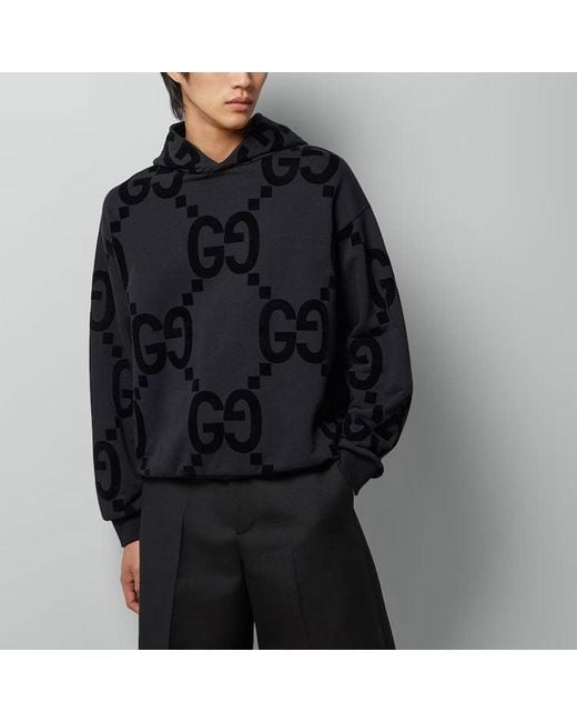 Gucci Black Gg Flocked Print Cotton Fleece Sweatshirt for men