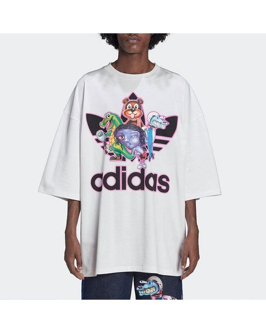 Adidas White Originals X Kerwin Frost Crossover Cartoon Printing Loose Round Neck Short Sleeve T-Shirt for men