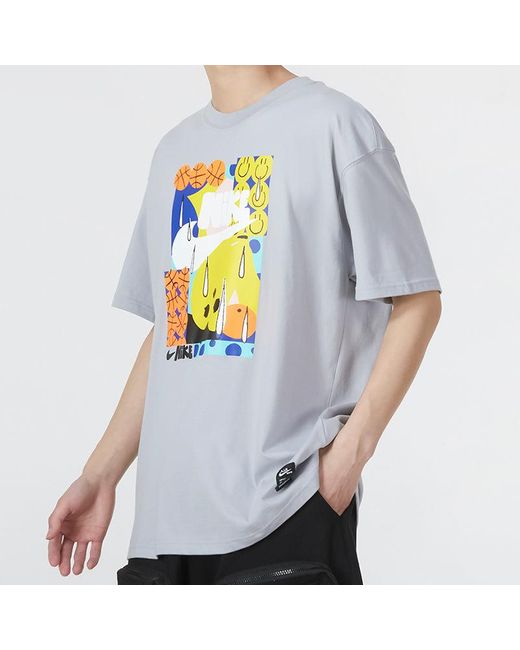 Nike Gray Smiling Face Basketball Pattern Printing Breathable Sports Short Sleeve Wolf T-Shirt for men