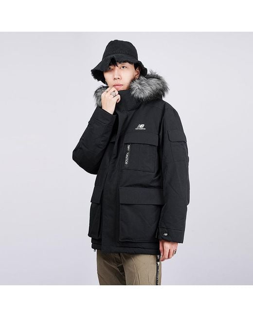 New Balance Blue Warm Long Down Jacket for men