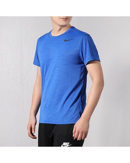 Nike Blue Dri-Fit Sports Training Quick Dry Round Neck Short Sleeve for men