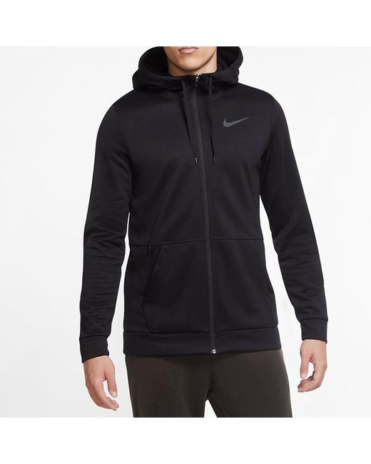 Nike Black Therma Full-Length Zipper Cardigan Training Hooded Jacket for men
