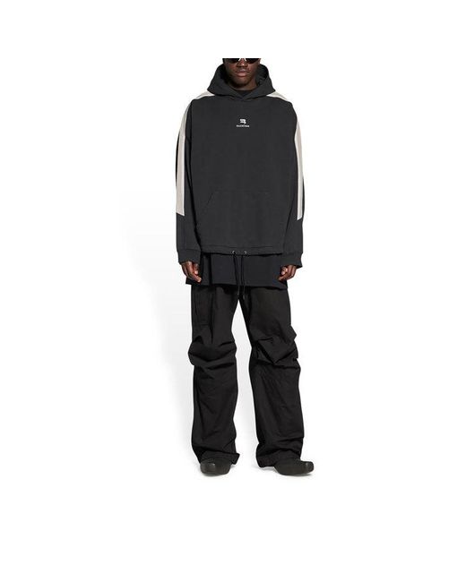 Balenciaga Black Sporty B Striped Sleeve Hoodie Oversized for men