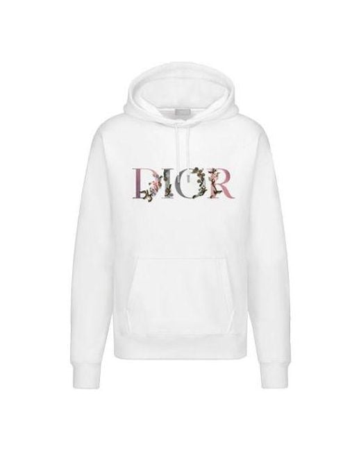 Dior White Flowers Floral Logo Embroidered Printed Loose Hooded Sweatshirt For for men