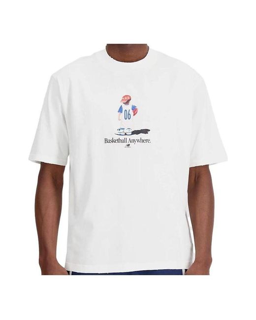 New Balance White Hoops Graphic T-shirt for men