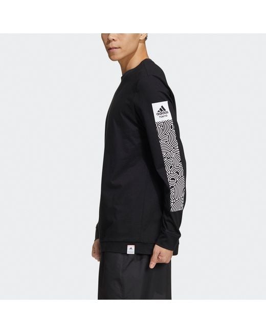 Adidas Blue X Takahashi Riko Crossover Ls Tee M Hiroko Geometry Printing Loose Sports Long Sleeves for men