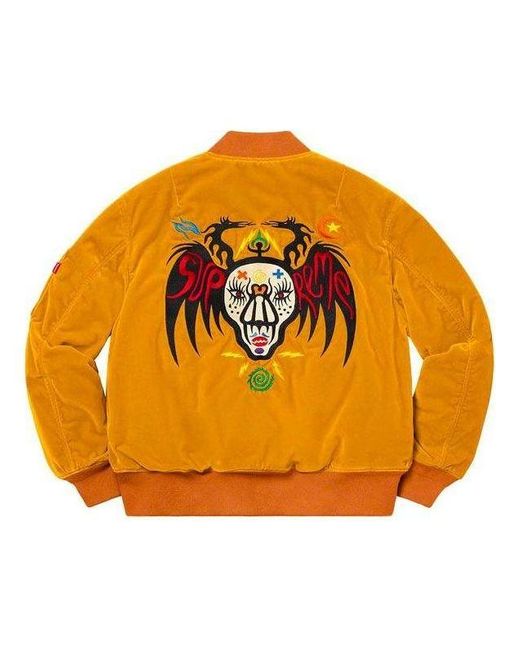 Supreme Orange Clayton Patterson Skulls Velvet Ma-1 Jacket for men