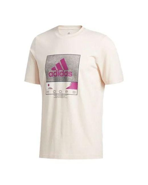 Adidas Pink Athleisure Casual Sports Printing Round Neck Short Sleeve for men