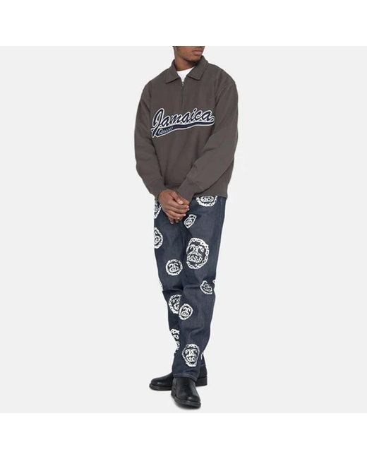 Stussy Gray X Denim Tears Half Zip Fleece 'Charcoal' for men