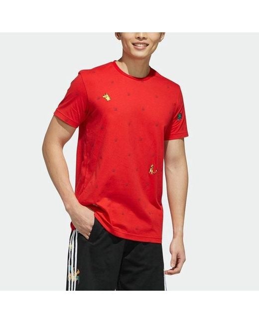 Adidas Red Neo X Pokmon Crossover Series Sports Short Sleeve for men