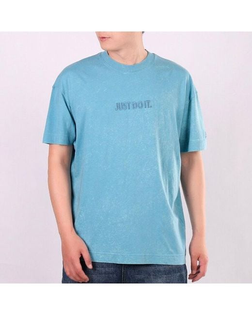 Nike Blue Training Athleisure Casual Sports Breathable Alphabet Round Neck Short Sleeve Lake for men