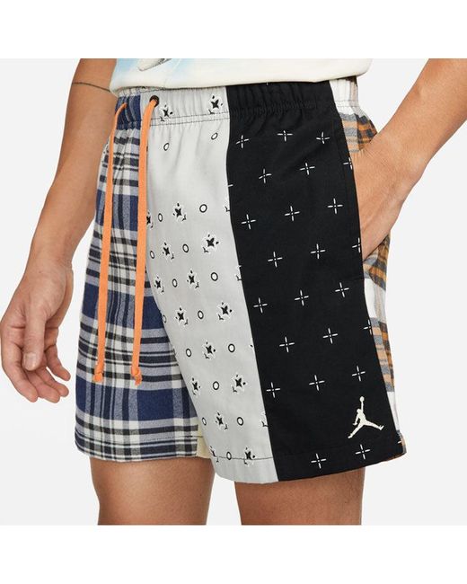 Nike Blue Ss22 Cashew Plaid Pattern Contrasting Colors Full Print Casual Sports Shorts for men