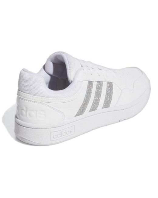Adidas White (Wmns) Hoops 3.0 Low Cut Tennis Shoes Metallic'