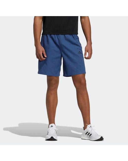Adidas Blue Fi Short Aop Logo Printing Athleisure Casual Sports Shorts for men