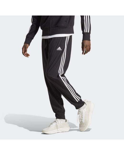 Adidas Black Aeroready Essentials Tapered Cuff Woven 3-Stripes Pants for men