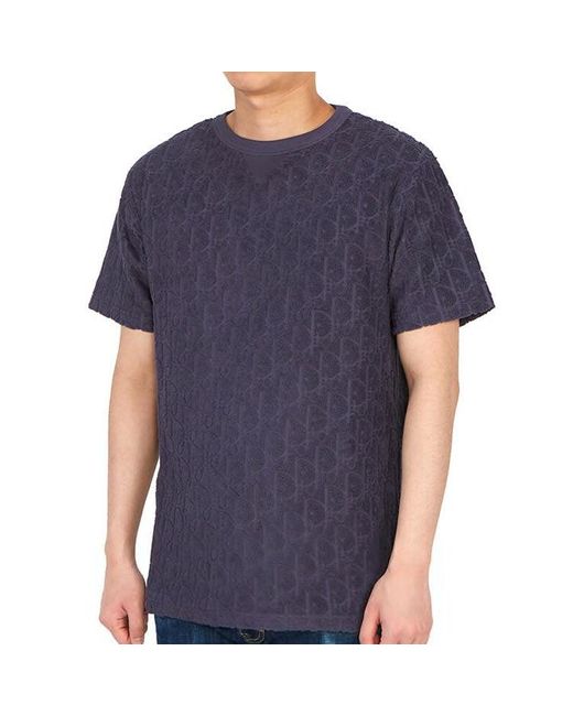 Dior Blue Ss21 Oblique Printing Cotton Round Neck Short Sleeve for men