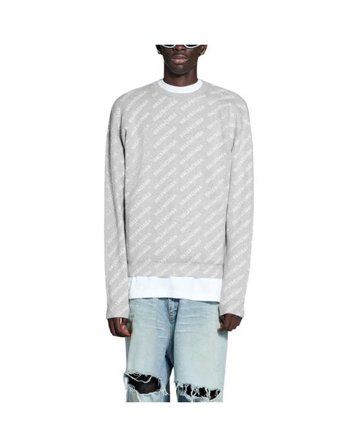 Balenciaga White All Over Logo Crewneck Sweater 'Light' for men