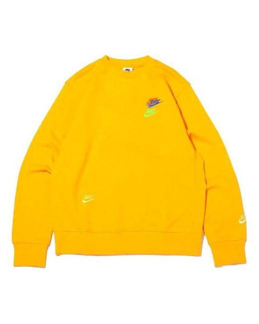 Nike Yellow Sportswear Embroidered Pattern Round Neck Pullover for men