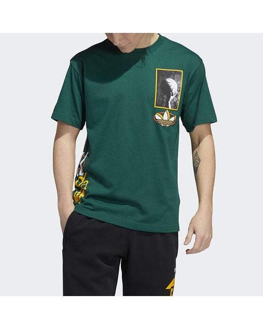 Adidas Green Originals Streetball Mult Printing Basketball Sports Round Neck Short Sleeve for men