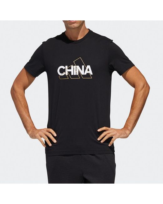 Adidas Black China Tee Casual Sports Round Neck Breathable Short Sleeve for men