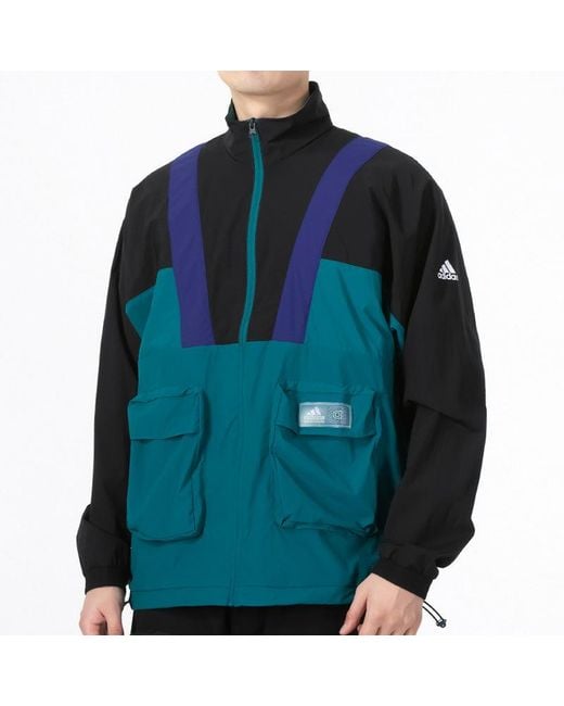 Adidas Blue St Ltwind Wvjk Colorblock Athleisure Casual Sports Zipper Jacket for men