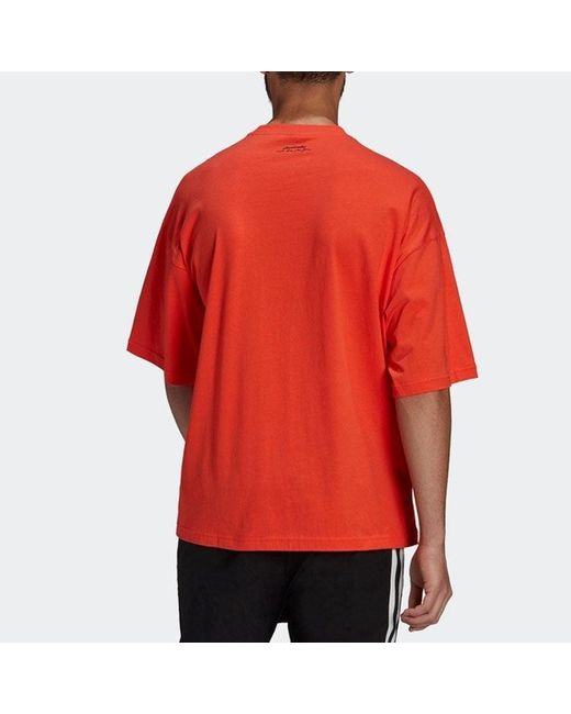 Adidas Red Solid Color Logo Athleisure Casual Sports Round Neck Short Sleeve Couple Style Fluorescence for men