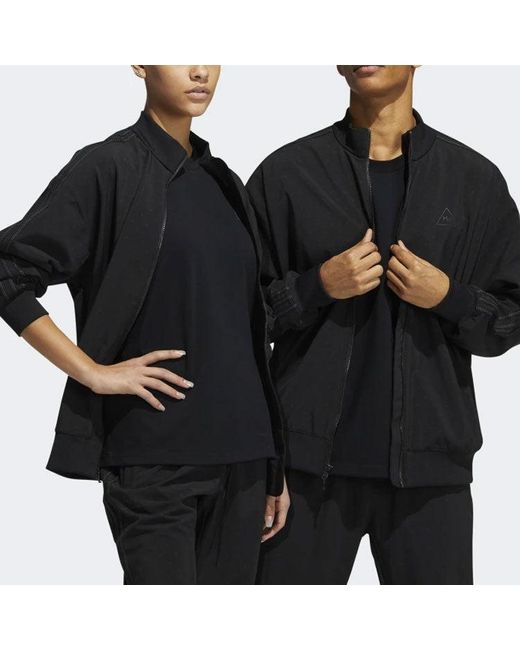 Adidas Black Originals Pw Tt Ribbed Cuff Reflective Printing Sports Stand Collar Jacket for men