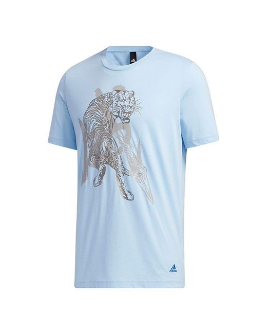 Adidas Blue Wj Gfx Tee Series Printing Sports Round Neck Short Sleeve for men