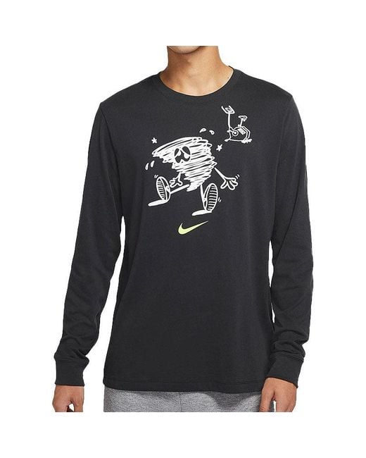 Nike Black Training Athleisure Casual Sports Long Sleeves Round Neck T-Shirt for men